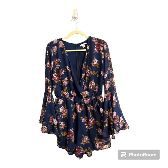 Francesca's Miami Floral Ruffle Romper in Navy - Picture 6 of 6